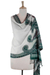 Jamawar wool shawl, 'Floral Waves' - Cream Color Wool Jamawar Shawl Wrap with Green and Lilac