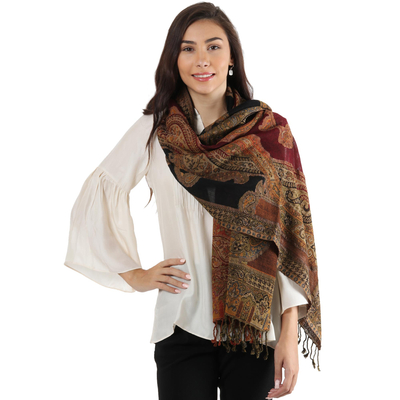 Jamawar wool shawl, 'Mughal Exuberance' - Multi coloured Wool Jamawar Shawl Wrap
