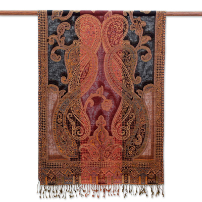 Multi Colored Wool Jamawar Shawl Wrap - Mughal Exuberance | NOVICA