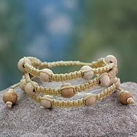 Wood Shambhala-style bracelet, 'Peaceful Spirit' - Fair Trade Macrame Wood Bead Shambhala-style Bracelet