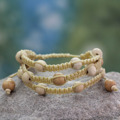 Wood Shambhala-style bracelet, 'Peaceful Spirit' - Fair Trade Macrame Wood Bead Shambhala-style Bracelet