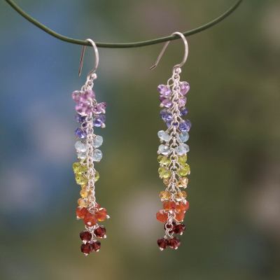 Multi gemstone chakra earrings, 'Joyous Life' - Chakra Earrings from India