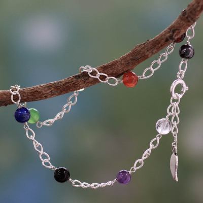 Multi-gemstone chakra anklet, 'Season of Love' - Hand Made Gemstone Chakra Anklet from India