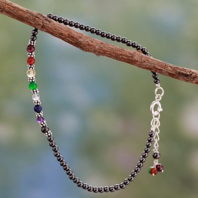 Hematite chakra anklet, 'Inner Balance' - Handcrafted Multi Gemstone Anklet Chakra Jewelry