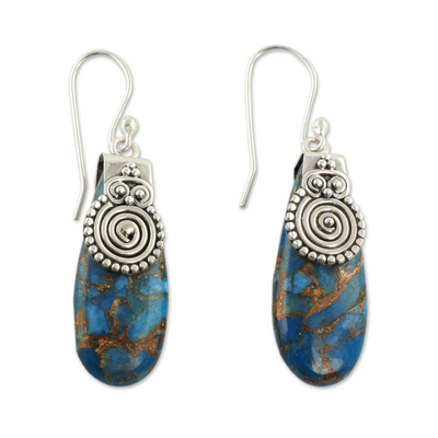 Sterling silver dangle earrings, 'Delhi Legacy' - Turquoise Color Earrings Hand Crafted in Sterling Silver