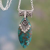 Sterling silver pendant necklace, 'Jaipur Legacy' - Sterling Silver Necklace with Turquoise colour Gem