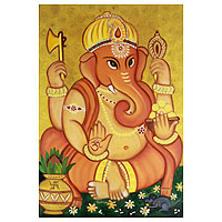 'en oración profunda' - pintura religiosa original de ganesha