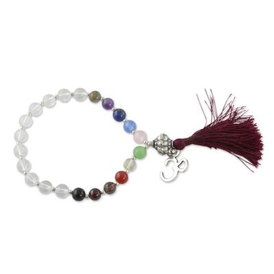 Multi-gemstone chakra bracelet, 'Harmony' - Quartz Chakra Bracelet Multigems and Silver Om Charm