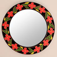 Mosaic mirror, 'Tangerine Blossoms' - Handmade Ceramic Mosaic Wall Mirror