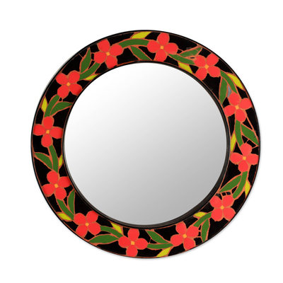 Mosaic mirror, 'Tangerine Blossoms' - Handmade Ceramic Mosaic Wall Mirror