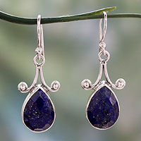 Lapis lazuli dangle earrings, 'Himalaya Muse' - Artisan Crafted Lapis Lazuli and Sterling Silver Jewellery
