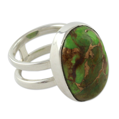 Sterling silver single stone ring, 'Green Island' - Green Composite Turquoise Sterling Silver Ring