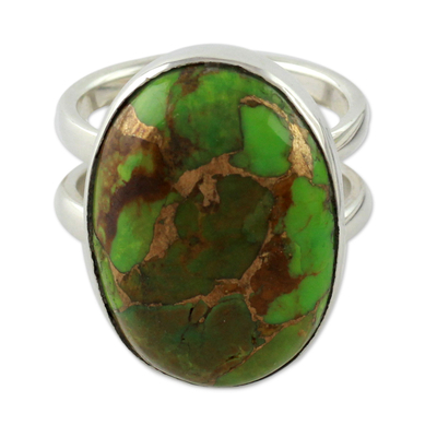 Green Composite Turquoise Sterling Silver Ring - Green Island | NOVICA
