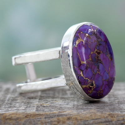 Ring aus Sterlingsilber mit einem Stein - Lilafarbener, türkisfarbener Ring aus Sterlingsilber