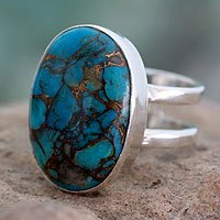 Sterling silver single stone ring, 'Blue Island' - Blue Composite Turquoise Sterling Silver Ring