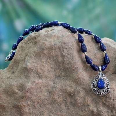 Lapis lazuli pendant necklace, 'Love Power' - Lapis Lazuli and Sterling Silver Artisan Crafted Necklace