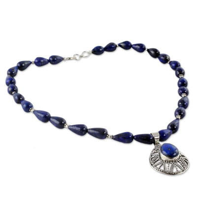 Lapis lazuli pendant necklace, 'Love Power' - Lapis Lazuli and Sterling Silver Artisan Crafted Necklace
