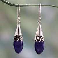 Lapis lazuli dangle earrings, 'Regal' - Artisan Crafted Lapis Lazuli and Sterling Silver Earrings