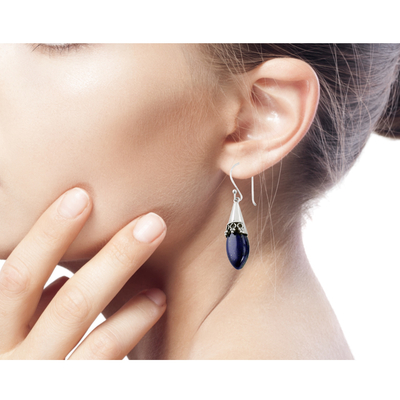 Lapis lazuli dangle earrings, 'Regal' - Artisan Crafted Lapis Lazuli and Sterling Silver Earrings