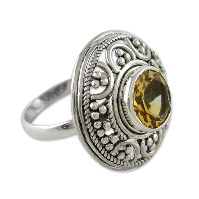 Citrine cocktail ring, 'Dazzle' - Fair Trade Citrine and Sterling Silver Cocktail Ring