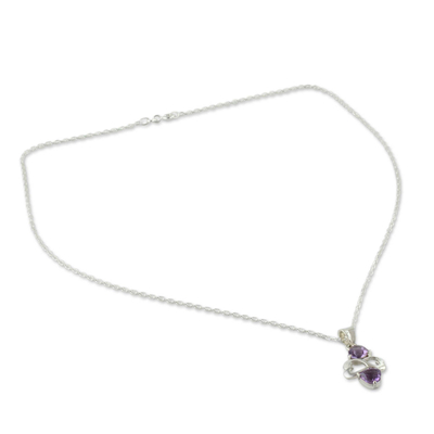 Amethyst heart necklace, 'Spiritual Love' - Amethyst and Sterling Silver Heart Necklace