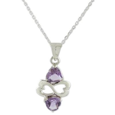 Amethyst heart necklace, 'Spiritual Love' - Amethyst and Sterling Silver Heart Necklace