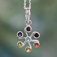 Multi-gemstone chakra necklace, 'Harmony Within' - Multi Gemstone Sterling Silver Necklace Chakra Jewelry