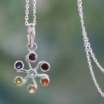 Multi-gemstone chakra necklace, 'Harmony Within' - Multi Gemstone Sterling Silver Necklace Chakra Jewelry