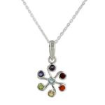 Multi-gemstone chakra necklace, 'Harmony Within' - Multi Gemstone Sterling Silver Necklace Chakra Jewelry