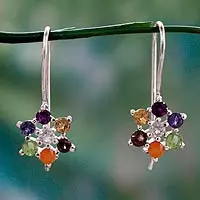 Multi-gemstone chakra earrings 'Harmonious Nature' - Multi Gemstone Sterling Silver Earrings Chakra Jewellery