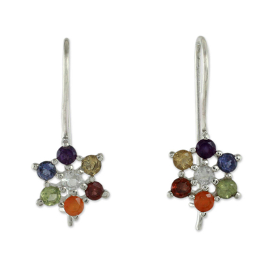 Multi-gemstone chakra earrings, 'Harmonious Nature' - Multi Gemstone Sterling Silver Earrings Chakra Jewelry
