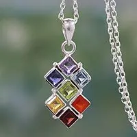 Collar de chakras con múltiples piedras preciosas, 'Bienestar' - Collar de plata de ley con múltiples piedras preciosas Joyería Chakra