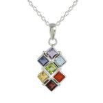 Multi-gemstone chakra necklace, 'Wellness' - Multi Gemstone Sterling Silver Necklace Chakra Jewelry