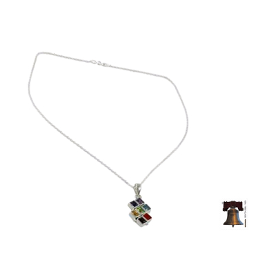 Multi-gemstone chakra necklace, 'Wellness' - Multi Gemstone Sterling Silver Necklace Chakra Jewellery