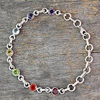 Pulsera de chakra de múltiples piedras preciosas, 'Espacio interior' - Pulsera de plata de ley Joyería de chakra de múltiples piedras preciosas