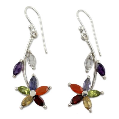 Multi-gemstone chakra earrings 'Blossoming Energy' - Multi Gemstone Sterling Silver Earrings Chakra Jewelry