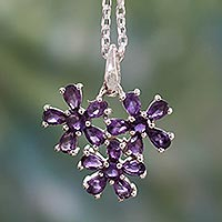 Amethyst flower necklace, 'Bouquet of Wisdom' - Amethyst Flowers on Sterling Silver Necklace