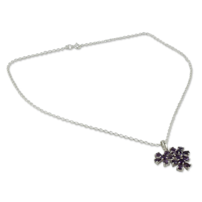 Amethyst flower necklace, 'Bouquet of Wisdom' - Amethyst Flowers on Sterling Silver Necklace