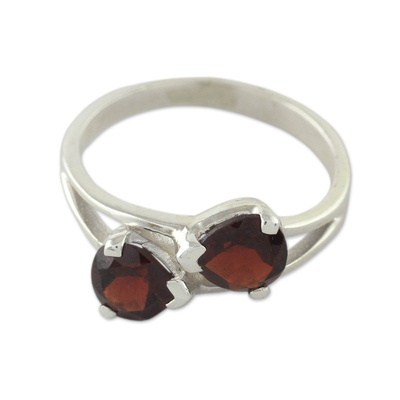 Garnet cocktail ring, 'Encounters' - Garnet and Sterling Silver Ring Handcrafted Jewelry
