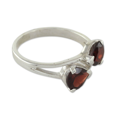 Garnet cocktail ring, 'Encounters' - Garnet and Sterling Silver Ring Handcrafted Jewellery