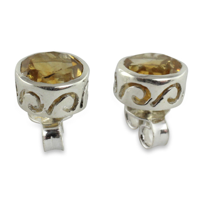 Citrine stud earrings, 'Spark of Life' - Citrine Stud Earrings Sterling Silver Jewellery