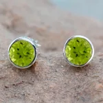 Peridot stud earrings, 'Spark of Life' - Peridot Stud Earrings Sterling Silver Jewelry