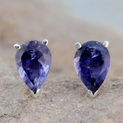 Iolite stud earrings, 'Devotion' - Fair Trade Iolite Stud Earrings 2.5 cts