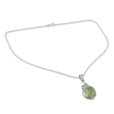 Prehnite pendant necklace, 'Mystic Treasure' - Sterling Silver Necklace with Prehnite Leafy Pendant