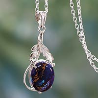 Sterling silver pendant necklace, 'Mystic Treasure' - Sterling Silver Necklace with Comp Turquoise Leafy Pendant