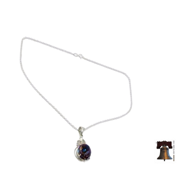 Sterling silver pendant necklace, 'Mystic Treasure' - Sterling Silver Necklace with Comp Turquoise Leafy Pendant