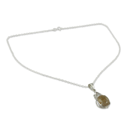 Halskette mit Rutilquarz-Anhänger - Halskette aus Sterlingsilber mit Blattanhänger aus Rutilquarz