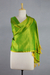 Varanasi silk shawl, 'Banaras Yellow' - Hand Woven Yellow Shawl Wrap with Green Flowers (image 2e) thumbail