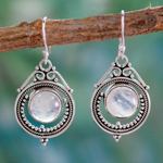 Rainbow moonstone dangle earrings, 'Mumbai Moons' - Handcrafted Rainbow Moonstone and Sterling Silver Earrings