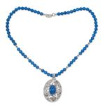 Chalcedony pendant necklace, 'Mughal Garden' - Blue Chalcedony Sterling Silver Necklace